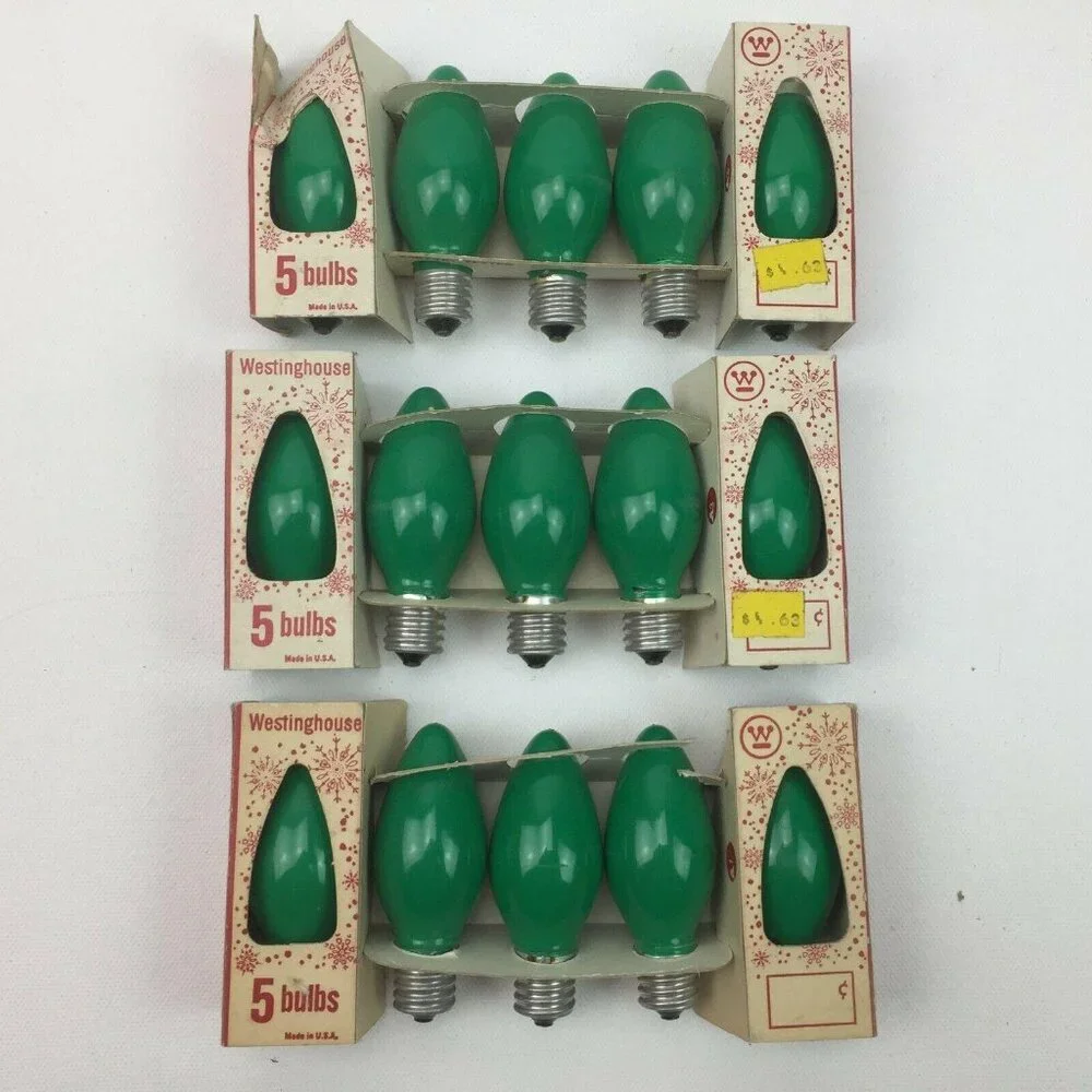 Vintage Westinghouse Christmas Bulbs D14 C-9 1/2 Green Replacements 15 Count